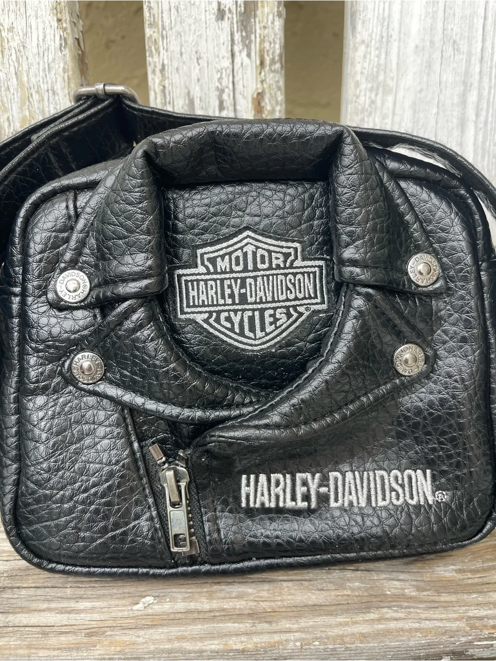 Harley-Davidson Biker Jacket Purse Faux Leather Shoulder Bag Y2K Bar & Shield - Picture 11 of 11